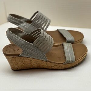 Skechers Luxe Foam Beverley Smitten Wedge Sandals Taupe/Gray Shoes Sz 9